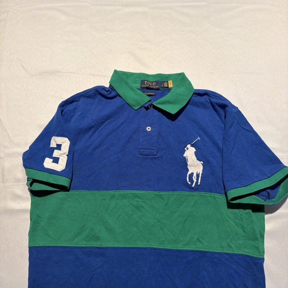 Polo Ralph Lauren Golf Shirt Mens‎ Large Blue Green Custom Slim Fit Big Pony #3